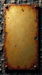 Aged brass sign, textured surface, grunge effect, metal, patina