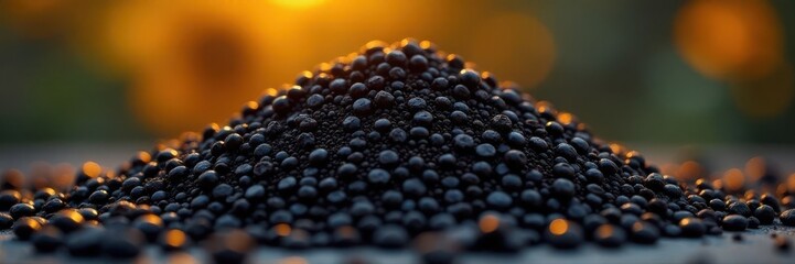 A mound of black oil sunflower seeds, close-up , abundance, botany, macro