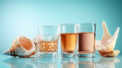 Assorted beverages in glasses and cup