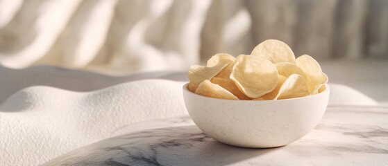 Assorted chips on marble surface with bottle