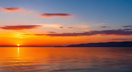 Obraz premium Serene Sunset Over Calm Waters - A Beautiful Landscape Photography.