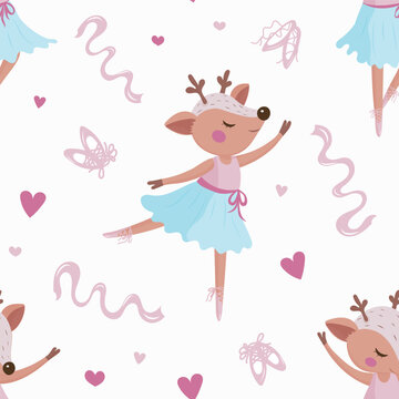 Ballet dancing fawn, a girly deer dancer pattern, cute pastel ballerina pattern