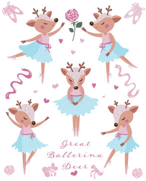Ballet dancing fawn, a girly deer dancer collection, cute pastel ballerina stickers