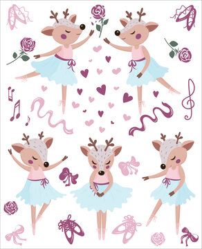 Ballet dancing fawn, a girly deer dancer, cute pastel ballerina collection
