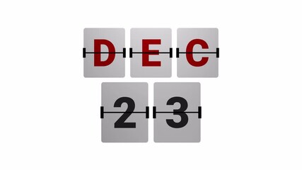 December 23 Flip Calendar Animation, White Version, Transparent Background