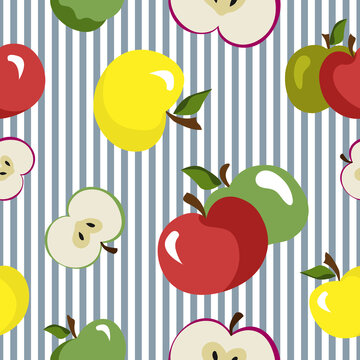 Apples on a striped background, a seamless apple pattern