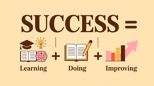 The Formula for Success: Learning, Doing, and Improving, Represented by Modern Educational Icons
