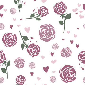 Pastel roses on white background seamless pattern, an elegant floral background