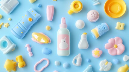 Assorted Baby Care Products Flatlay with Bottle
