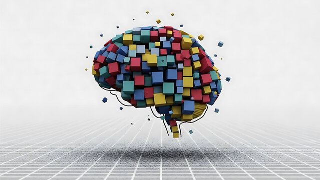 Creative Brain Concept Formed by Colorful Cubes and Data Blocks - Intelligence, Complexity, and Idea Generation