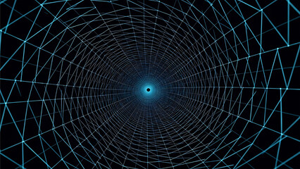 Futuristic Digital Wireframe Tunnel Background - Cyberspace, Data Network, VPN, Wormhole, and Virtual Reality Concept