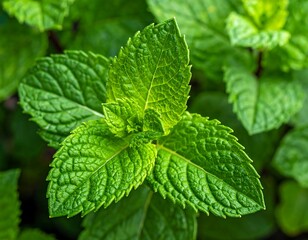 Close-up of vibrant, textured green leaves in a natural environment