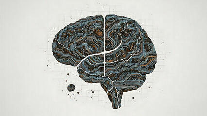 Digital Fractured Brain Illustration - Mental Health, Cognitive Division, Data Fragmentation, and Neural Network Concept