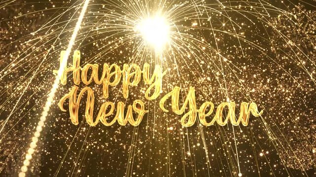 countdown happy new year greeting background with shiny golden firworks animation