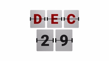 December 29 Flip Calendar Animation, White Version, Transparent Background