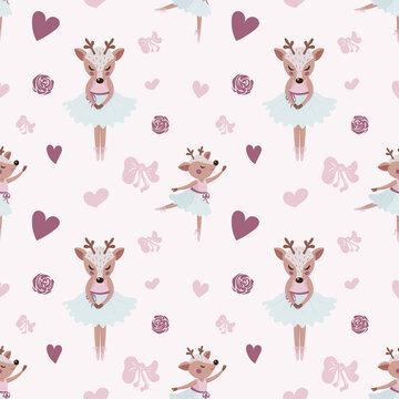 Ballet dancing fawn, a girly deer dancer pattern, cute pastel ballerina background