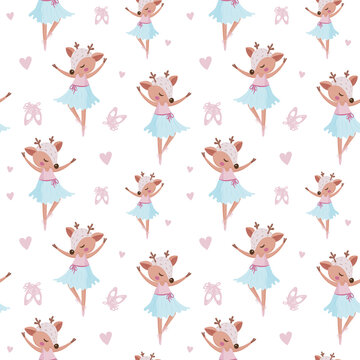 Ballet dancing seamless background, a girly deer dancer pattern, cute pastel ballerina backdrop, a dancing fawn