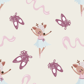 Ballet dancing fawn, a girly deer dancer pattern, cute pastel ballerina pattern