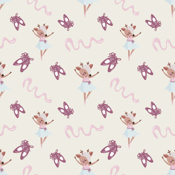 Ballet dancing fawn, a girly deer dancer pattern, cute pastel ballerina pattern