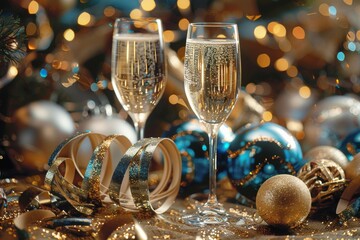 selective focus on champagne and glasses clinking creating celebratory New Year’s Eve vibe