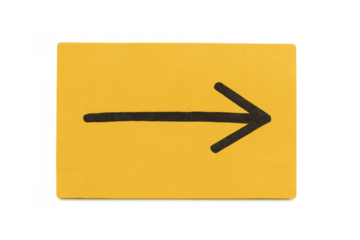 Yellow sticky note with a black hand-drawn arrow indicating direction, progress, and navigating forward. Transparent background