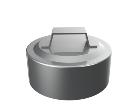 High Resolution 3D Render: PVC Pipe End Cap Cleanout Plug with Hexagonal Handle, Essential Plumbing Fitting Isolated on Transparent Background for Drainage, Infrastructure, and Industrial Maintenance