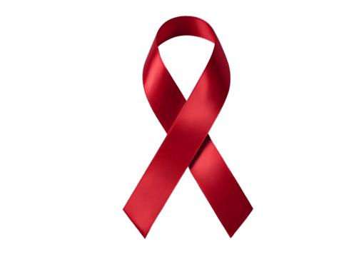 Red ribbon symbolizing aids awareness isolated on transparent background