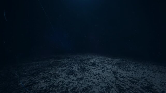 cinematic seabed setting with dim glow and floating sediments for films