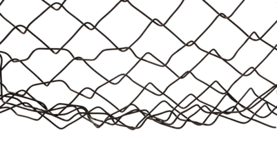 The texture of the metal mesh on a white background. Torn steel, metal mesh with holes