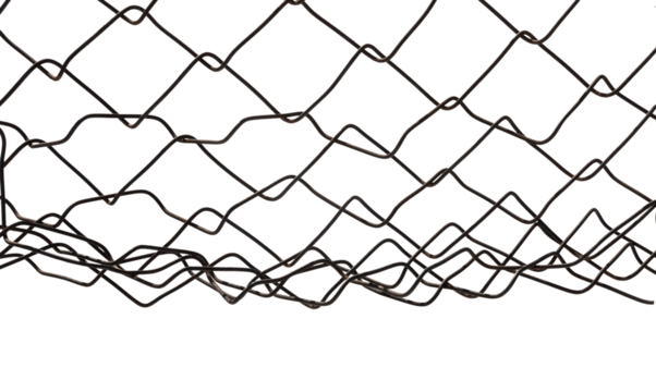 The texture of the metal mesh on a white background. Torn steel, metal mesh with holes