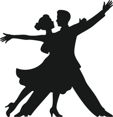 Ballroom Dancing Couple Silhouette Vector Illustration, Man and Woman Performing a Swing Dance, Tango, or Waltz, Romantic Love and Celebration Graphic Design Element