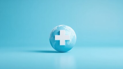 Healthcare Hospital Sustainability. Medical globe symbol on blue background representing health and care.