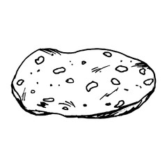 Vector illustration of a salami slice with scattered fat pieces and a rough outline. This drawing suits charcuterie themes, pizza toppings, deli ingredients and simple recipe graphics.