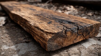 Weathered Oak Wood Plank Displaying Detailed Grain Patterns