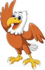 Cheerful Cartoon Bald Eagle Mascot Vector Illustration, Standing and Waving with Happy Expression, Ideal for Sports Teams, Patriotic Graphics, and United States Emblems Design