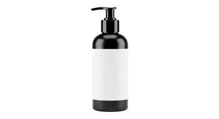 Obraz premium Black and white cosmetic pump dispenser bottle mockup with blank label ready for branding on transparent background