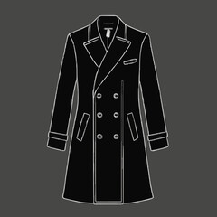 Black double-breasted coat outline illustration on a dark background  