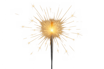 Sparkler burning, radiating bright light and sparks, symbolizing celebration, party, and festive new year events