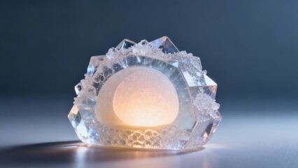Frozen Crystalized Ice Sculpture Food Art on a Cold Background
