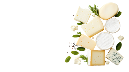 Assorted Cheese with Herbs on Transparent Background