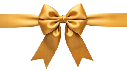 Elegant gold satin gift bow on transparent background