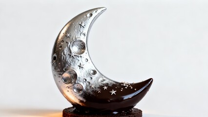 Gourmet Chocolate Entremet Shaped Like a Moon for Holiday or Celebration