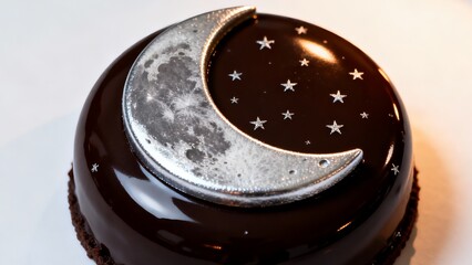 Gourmet Chocolate Entremet Shaped Like a Moon for Holiday 
