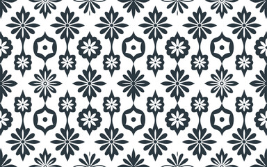 Seamless classic ethnic floral tile pattern on white background