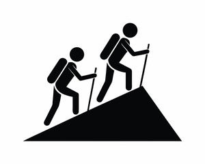 Mountain adventure hikers icon silhouette vector illustration isolated on white background