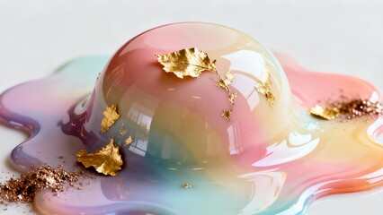 Gourmet Panna Cotta or Jelly with Ombre Glaze and Gold Leaf Accent