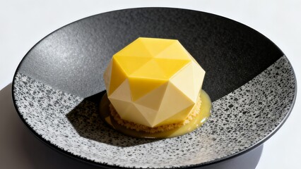 Modern Geometric Yellow Mousse Cake on Artistic Black
