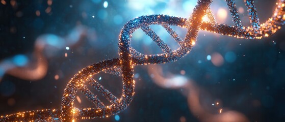 Helix structure surrounded by glowing particles in a vibrant and dynamic environment at night