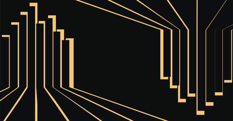 Abstract geometric pattern with golden lines on a black background, creating a modern and elegant design.