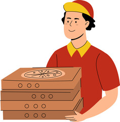 Delivery Man Bring Pizza Box Vector Illustration